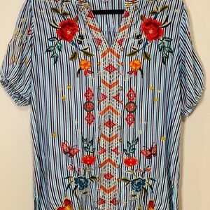 Johnny Was Short Sleeve Embroidered Tunic
